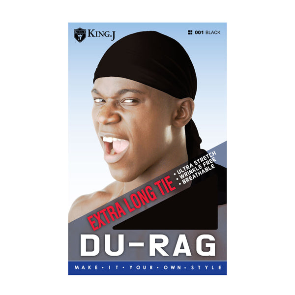 KING J BLACK DU-RAG X-TRA LONG TIE BLACK #001
