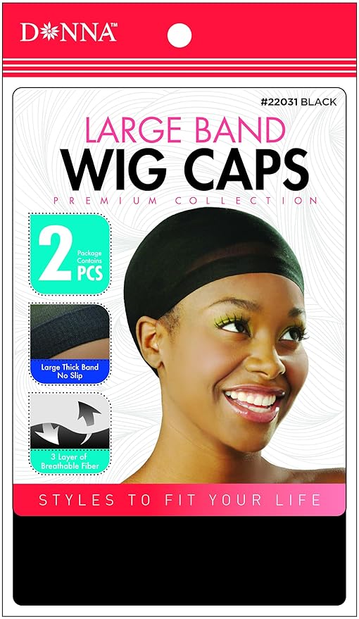 DONNA LARGE BAND WIG CAPS 2CT BLACK image 0