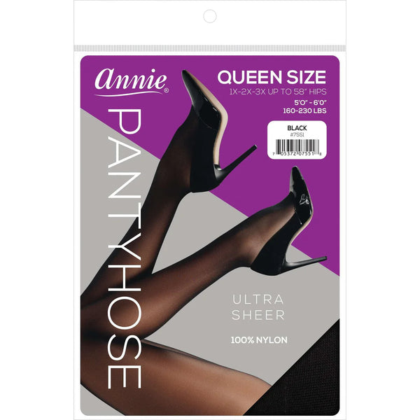 ANNIE PANTYHOSE SHEER QUEEN SIZE 1X-2X-3X BLACK