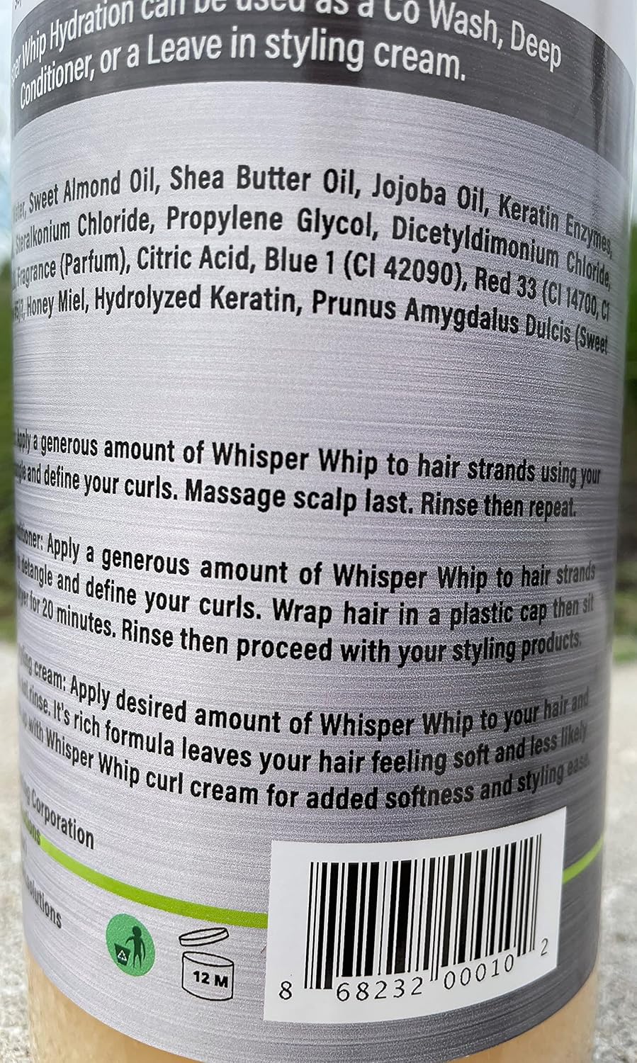 Whisper Whip Hydration Co Wash Deep Conditioner Detangler 32 oz
